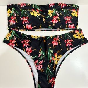 LESTYLEPARFAIT Womens Swimwear Black Floral Beach Vibes Bikini Set 2XL